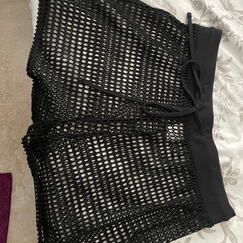 Black Mesh Swim Coverup Shorts